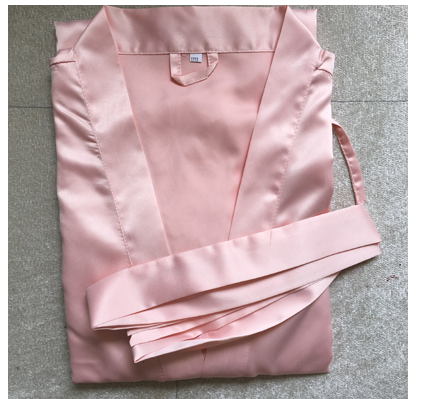 Personalized blush pink lace satin kimono bridal robe - folded detail