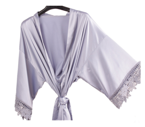 Personalized Lavender Bridesmaid Robe — Lace Satin Kimono
