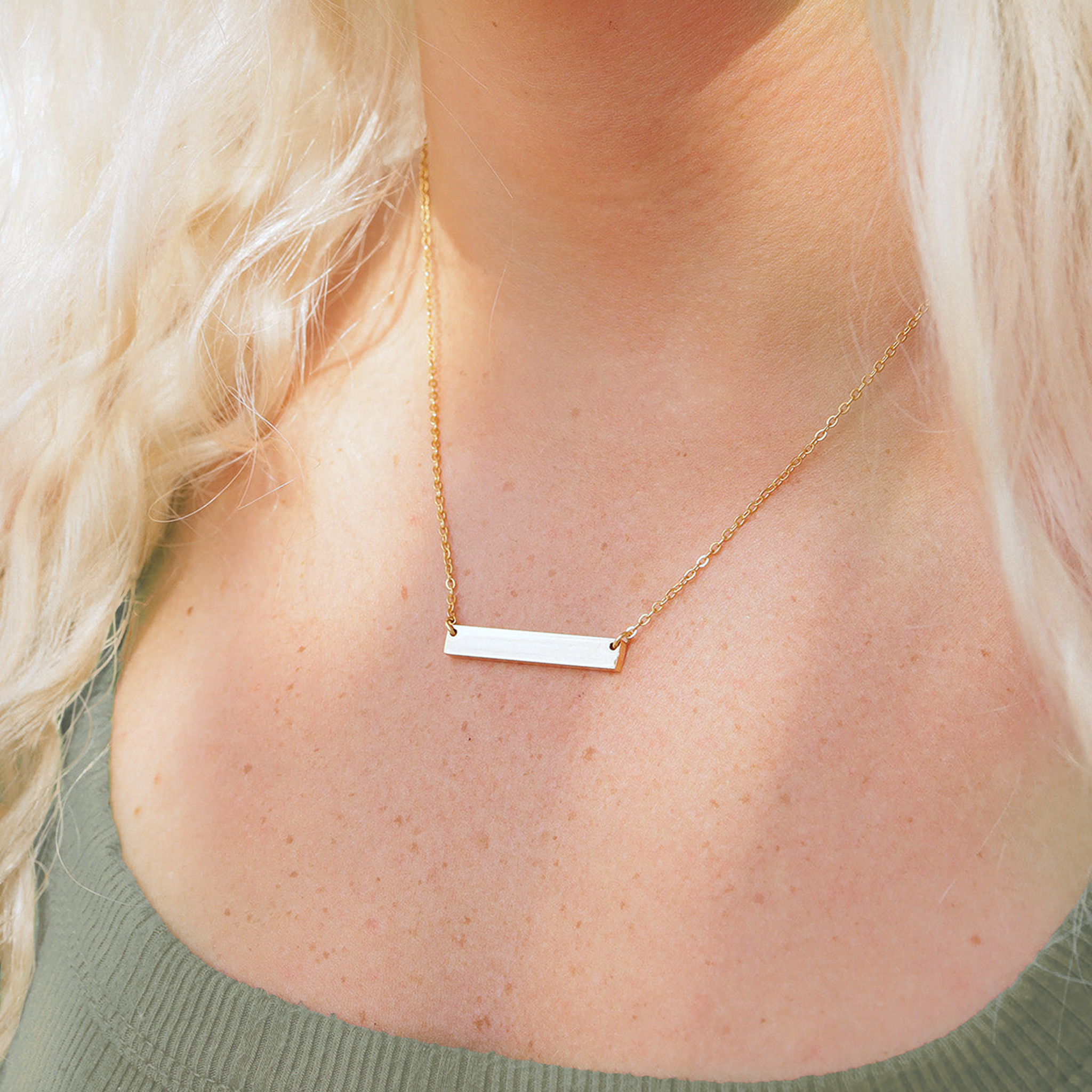 Personalized Engraved Name Bar Necklace — Rose Gold