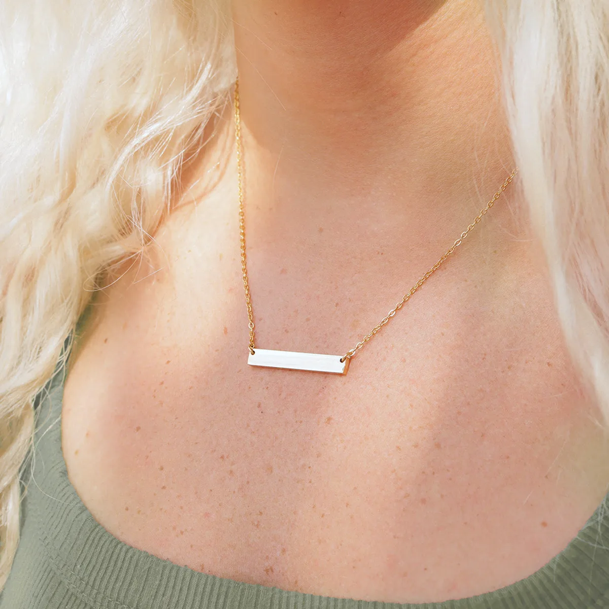 Personalized Engraved Name Bar Necklace — Rose Gold